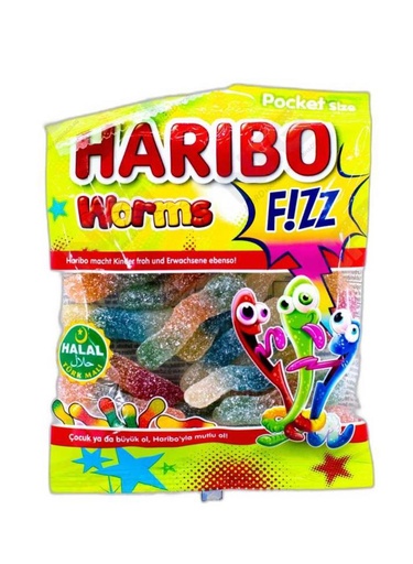[HR42763] Helal Haribo Sour Fizz Worms (30x80Gr)
